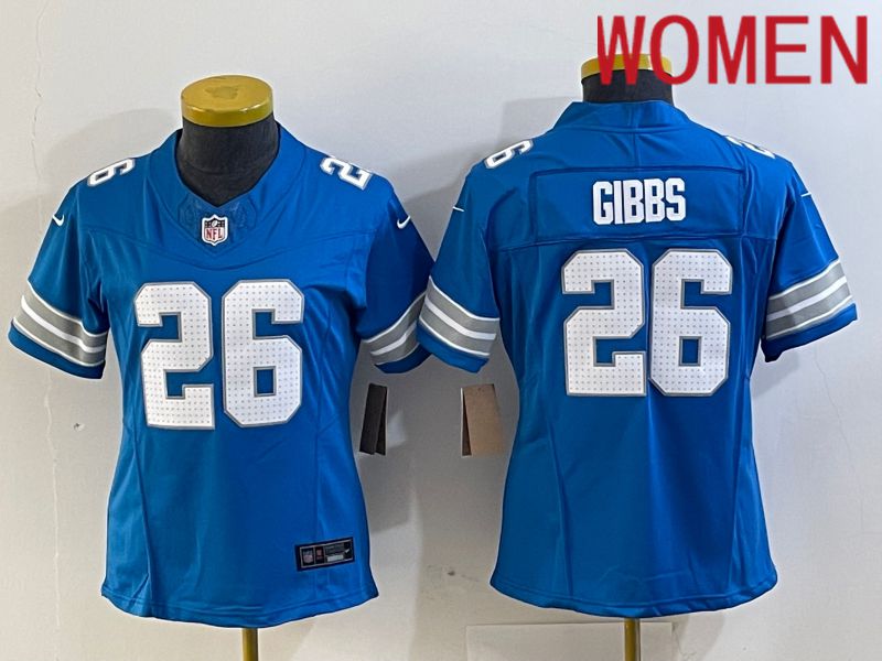 Women Detroit Lions #26 Gibbs Blue Three generations 2024 Nike Vapor F.U.S.E. Limited NFL Jersey->women nfl jersey->Women Jersey